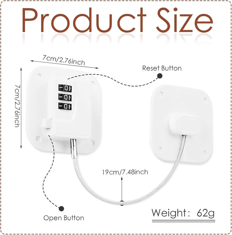 Himake Refrigerator Lock, Combination Lock for Refrigerator Cabinets, Drawers, Heavy Duty Fridge Lock, Easy Install No Keys Needed, (White-3Pack) - Image 3